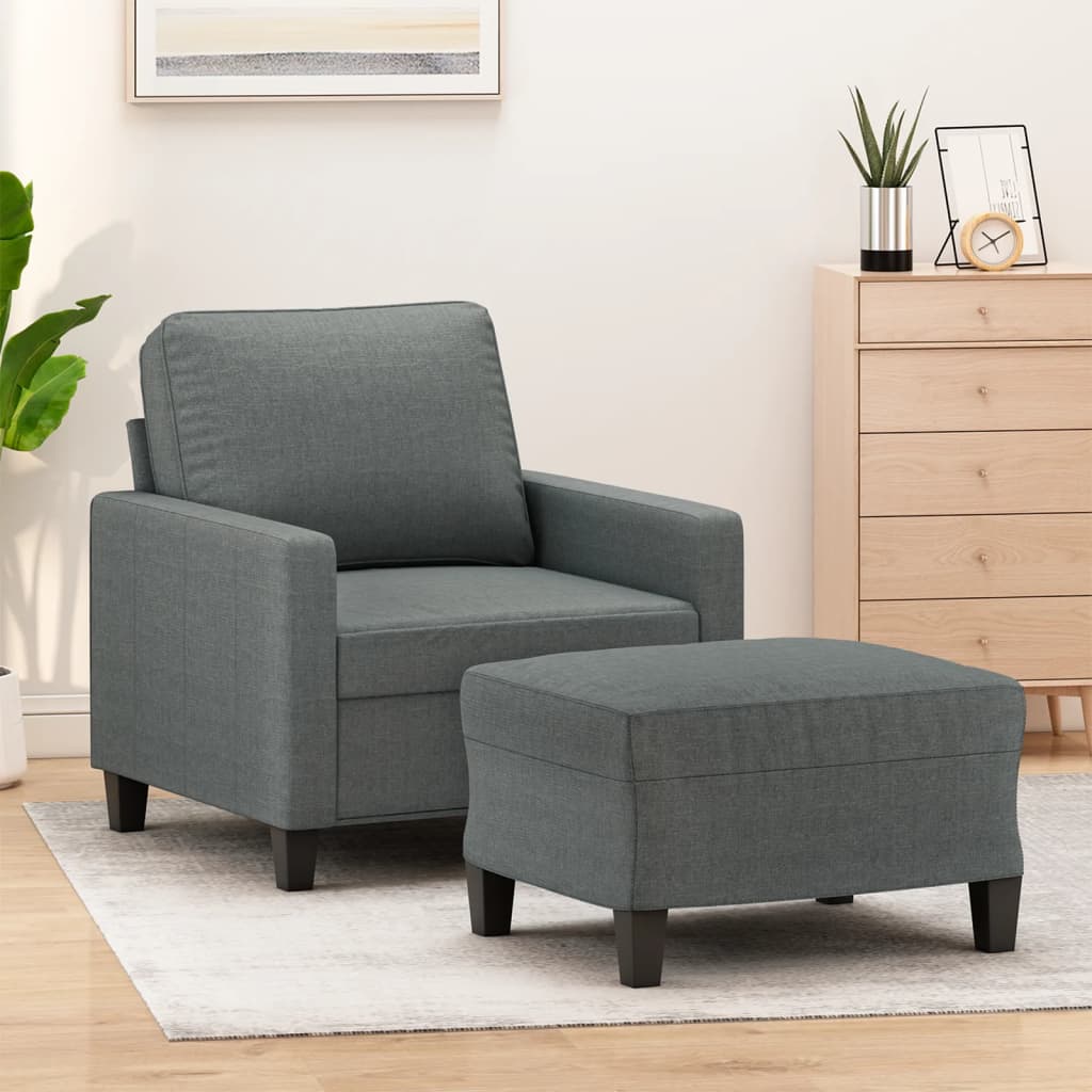 Armchair with Footstool Dark Grey 60 cm Fabric