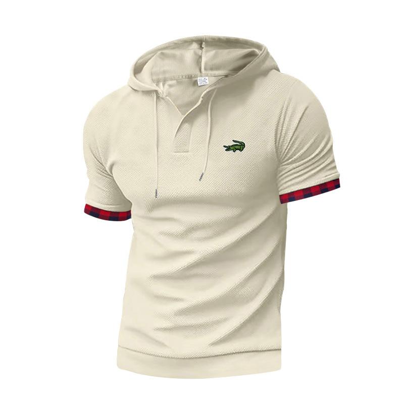 CARTELO Новая летняя повседневная мужская футболка с вышивкой с коротким рукавом, европейский и американский топ, большая вафельная дышащая толстовка с капюшоном