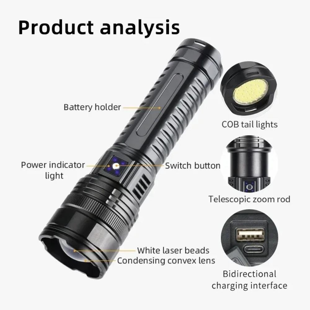 Ultra Bright Torch Built-in Battery Flash Light Emergency Spotlights 5km 1500W Most Powerful Led Flashlights