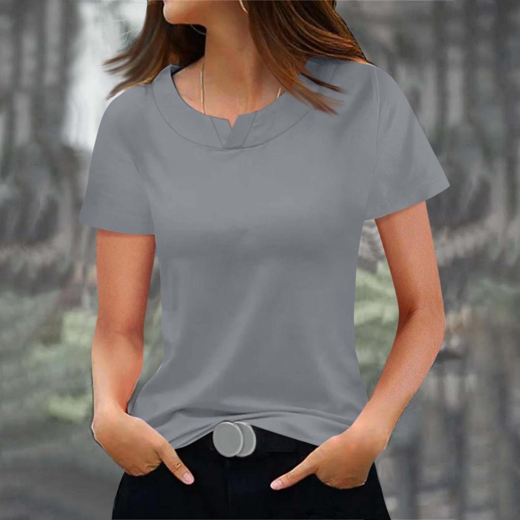 Women's Fashionable Casual Solid Color Short Sleeved Round Neck T-shirt Top