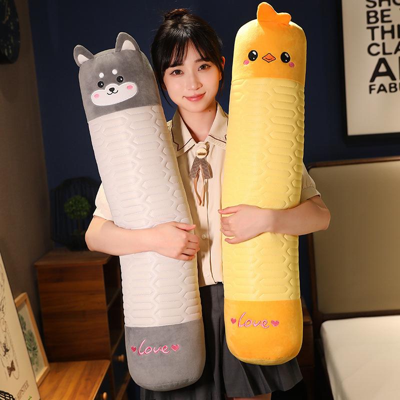 Мультяшное Животное Кролик Хаски Длинная Подушка Игрушка Плюшевая Кукла Динозавр Девочка Спящая Успокаивающая Тряпичная Кукла
