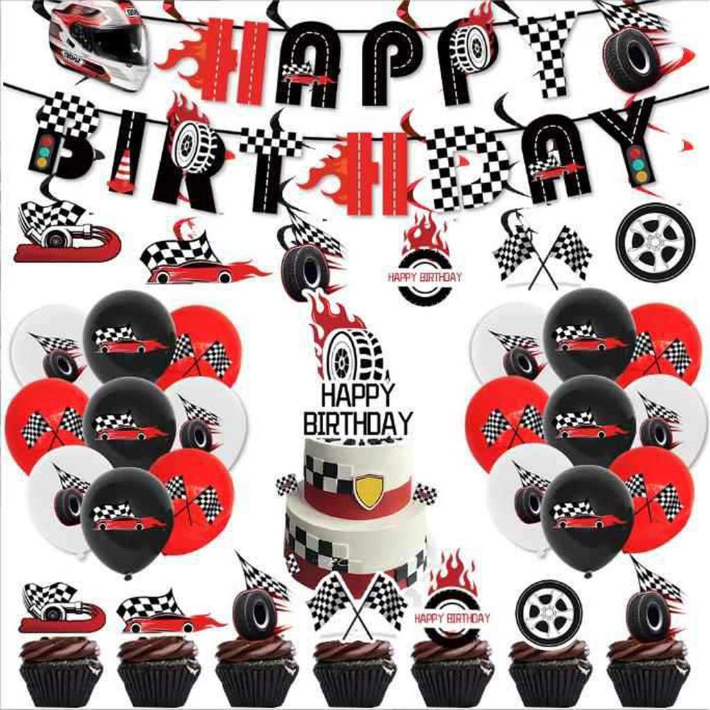 Racing Black And  Checkered Party Supplies Boy Theme Birthday Decoration Tablecloth Banner Venue Layout