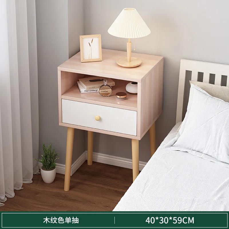 Современная тумбочка с ящиком, прикроватный столик с ножками из массива дерева, очаровательный практичный прикроватный столик с открытой полкой для хранения вещей