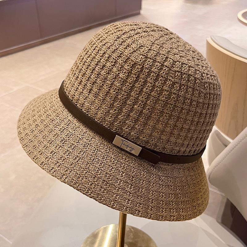 Hat cotton and linen knitted bucket hat women's bow small edge top hat spring and autumn vacation simple leisure sunscreen basin hat