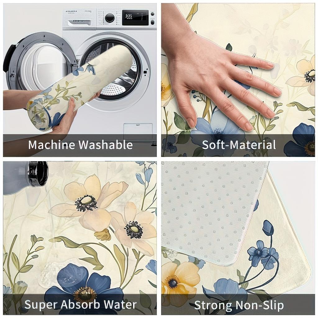 1 шт. анти-усталостные кухонные коврики, OneHouse цветочный принт водонепроницаемый нескользящий толстый мягкий кухонный коврик прочный комфортный стоячий коврик для кухни