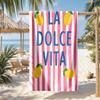 1PC La Dolce Vita Lemon Print Beach Towel Large Absorbent Quick Dry Italian Vacation Style Pink And White Stripes