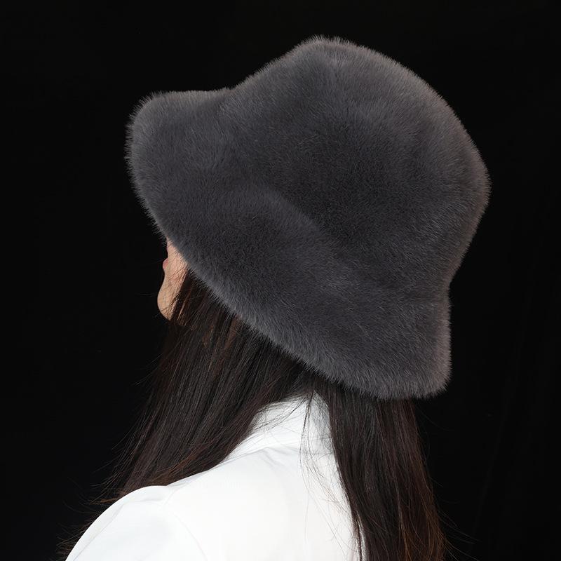 Plush bucket hat winter big brim warm thickened cold protection ear protection Mongolian basin hat versatile flat top fashion commute