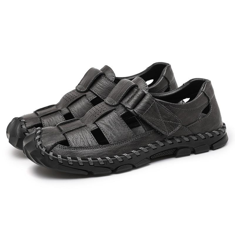 Foreign trade explosion large size sandals 2024 new casual trend bag head genuine leather one-pedal men's beach shoes