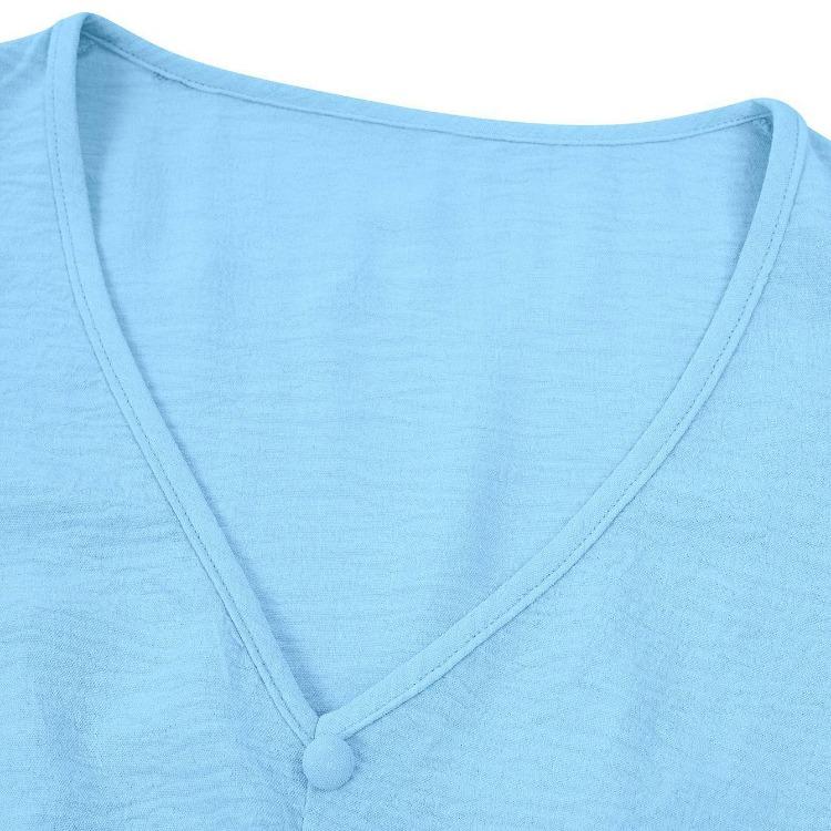 Women Summer Casual V-Neck Slim Dress Solid Color A-Line High Waist Layered Long Dresses Spring Short Lotus Leaf Sleeve S-XL