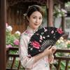 Hollow Folding Fan Plastic Rod Dance Fan Exquisite Flower Handheld Fan Woman