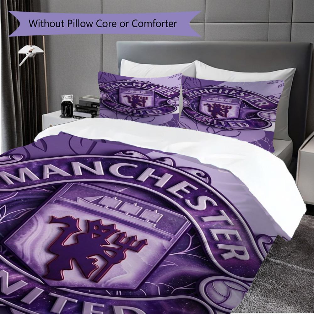Manchester Emblem Display Bedding (1 * duvet cover + 2 * pillowcase, without core) 2D Flat Bedding set Christmas birthday gift