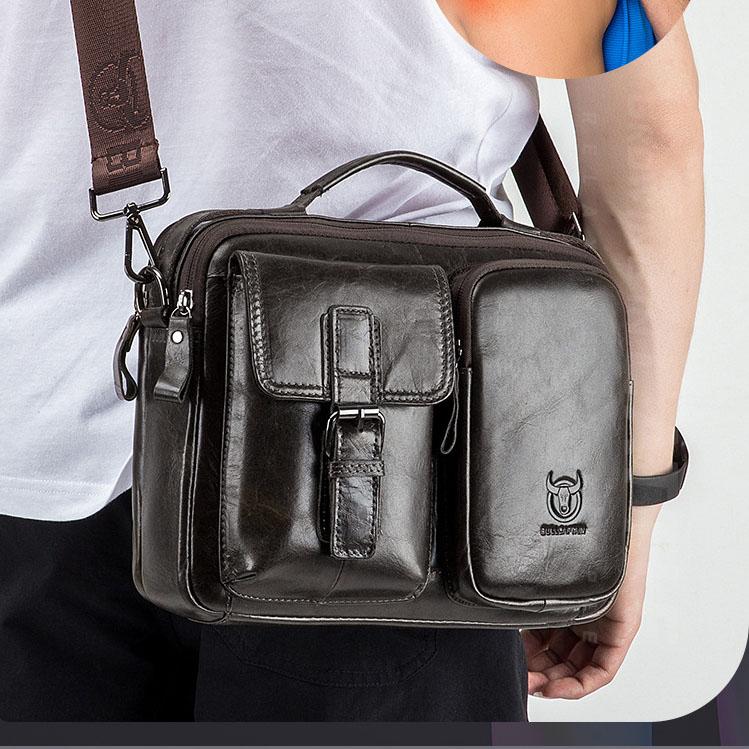 Мужская винтажная модная сумка на ремне из натуральной кожи, повседневная сумка большой емкости со съемным ремешком на одно плечо