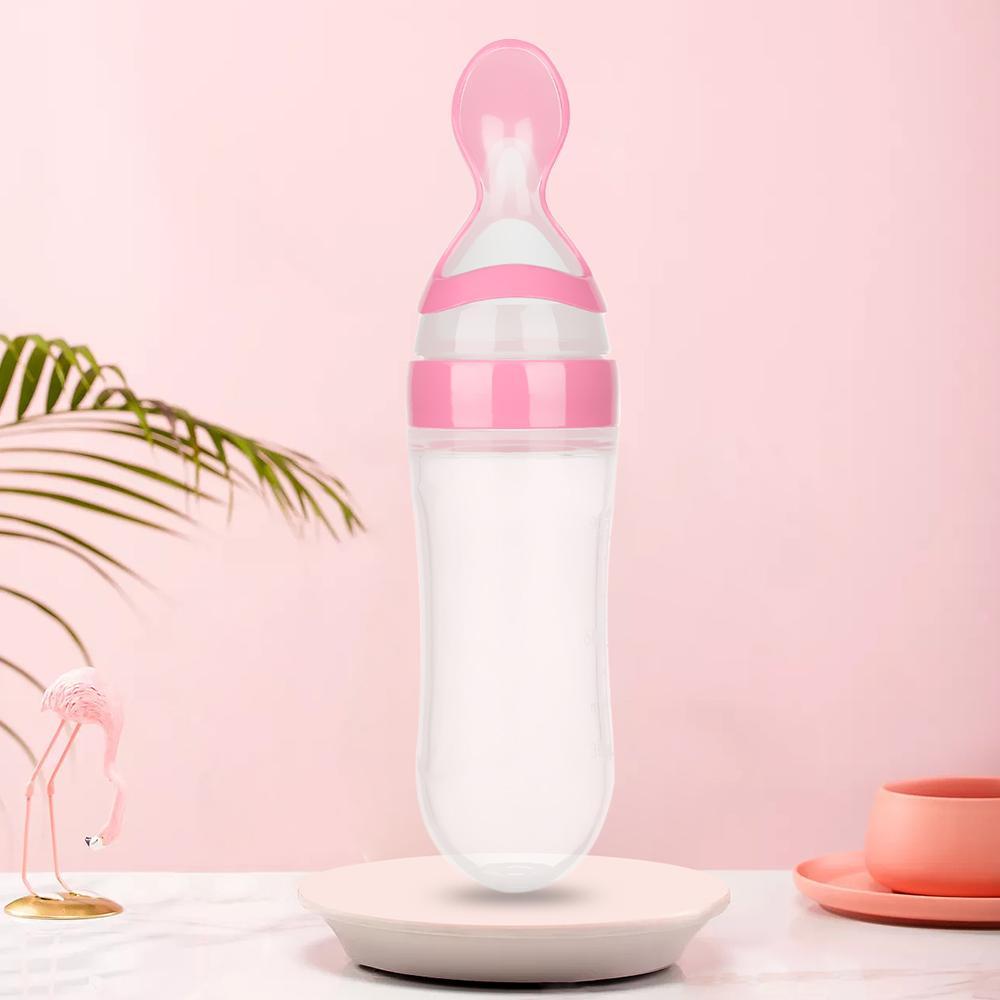 90ML Silicone Squeeze Milk Bottle With Spoon Food Rice Feeder Feeding Bottle
