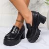 2024 New Women's High Heels Loafers Punk Pu Leather Chunky Platform Pumps Women Slip On Black Jk Uniform Shoes Woman Mary Janes