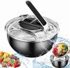 3.5L Stainless Steel Salad Spinner with with Secure Lid Button - Multifunctional Home Kitchen Lettuce Spinner with Stop Button