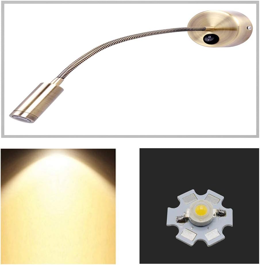 Flexible Wall Reading Lamp Bedside Reading Light Minimalist LED Bed Reading Lamp Dimmable with Switch Headboard Wall Surface Mount Brushed Nickel 3W