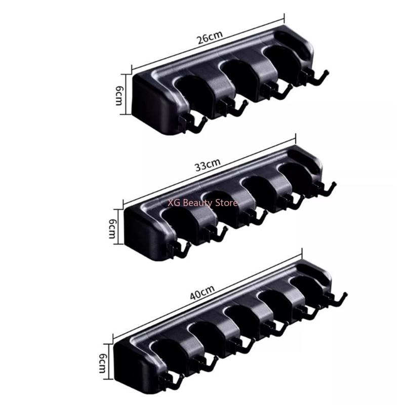 Держатель для швабры настенный многофункциональный черный на 3/4/5 позиций, полка для хранения швабры и веника, для дома, кухни, волшебный пластиковый держатель для швабры