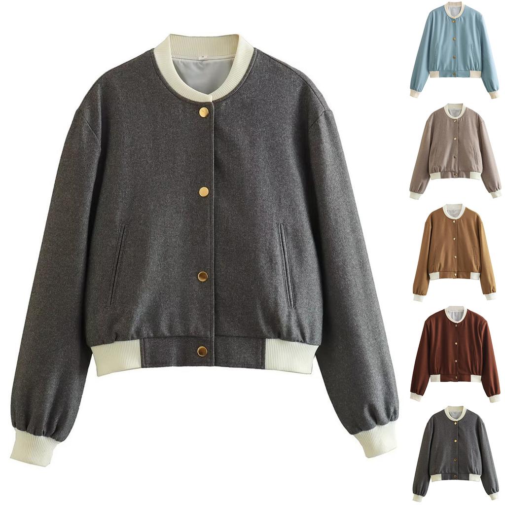 Женская модная куртка на пуговицах с длинными рукавами и контрастной расцветкой