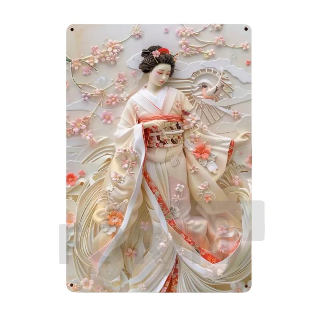 Японская гейша кимоно металлический знак, 2D элегантный японский постер с цветущей вишней, для дома, комнаты, офиса, идзакая, кафе, студии настенный декор