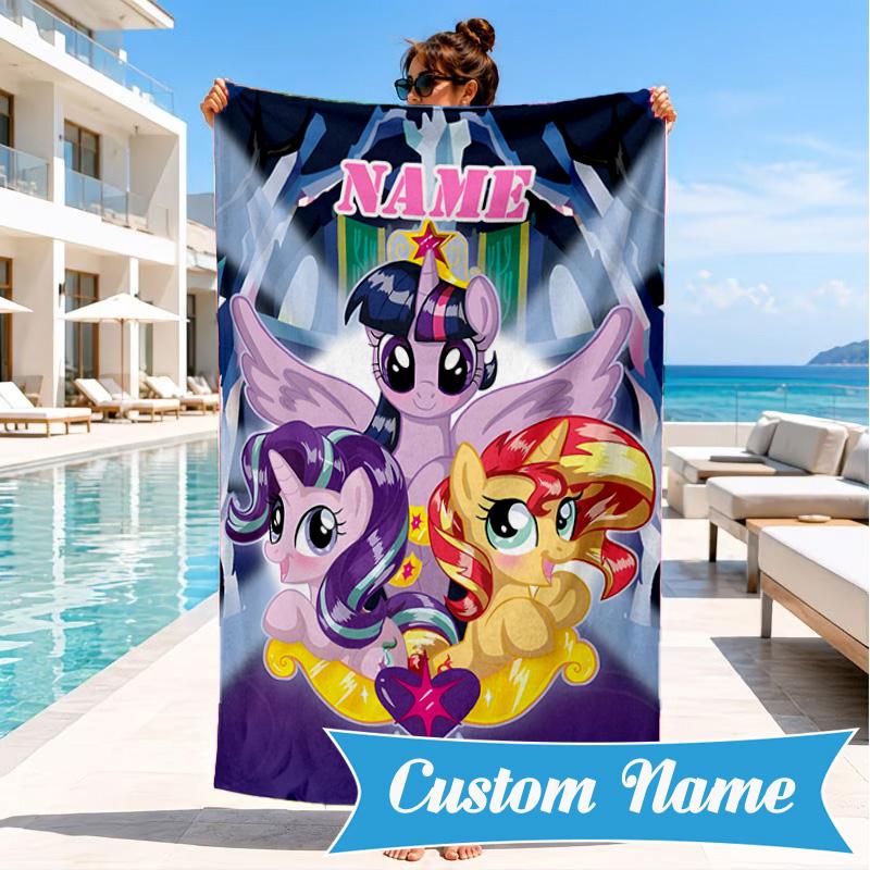 Custom Name Rainbow Pony Beach Towel, Soft Quick-Dry Beach Towel, Ideal for Pool, Camping, Perfect Travel Essential Gift