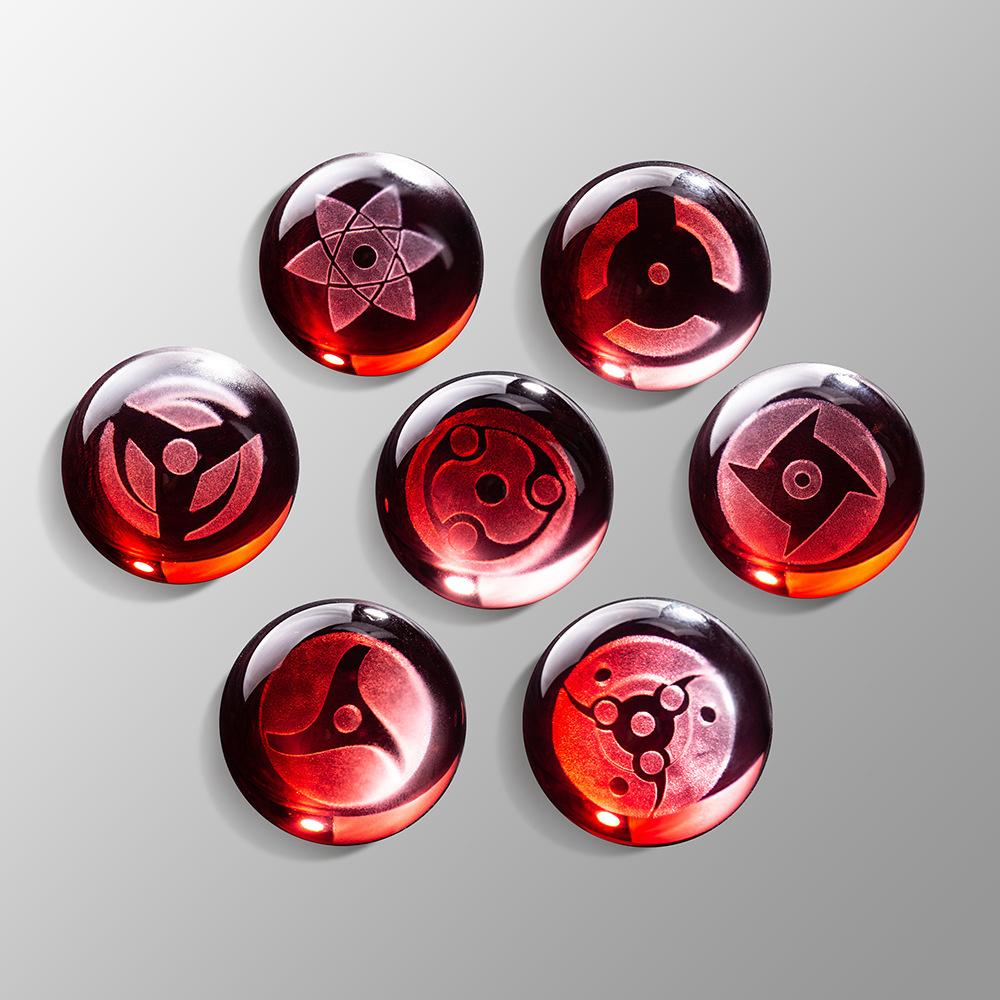 Anime Sharingan Crystal Ball Set 7pcs With LED Light Base Creative Desktop Decoration Japanese Ninja Fan Collectible Model Gift