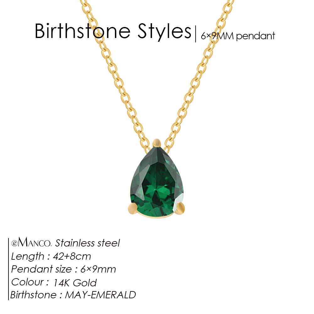 eManco Hot Sale Shiny Crystal Necklace Stainless Steel Teardrop Zirconia Pendant Women's Birthstone Collarbone Chain Wholesale