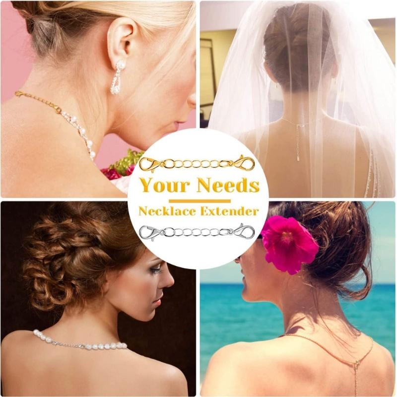 10Pieces Necklace Extenders Gold Silver Bracelet Anklet Extension Chains with Lobster Clasps and Closures 5/7/10/12/15cm
