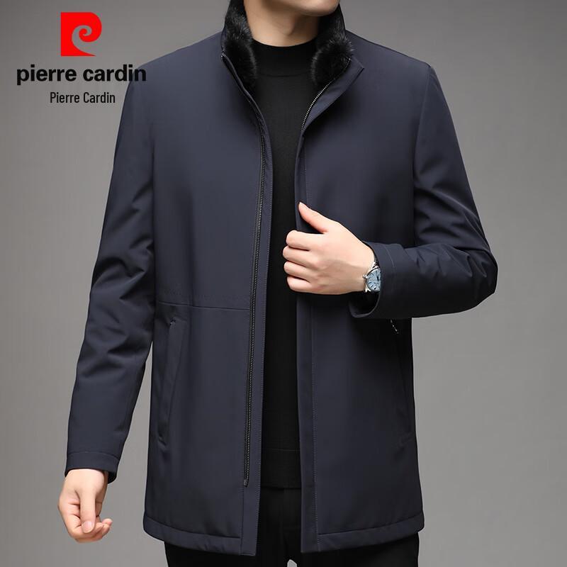 Pierre Cardin Men's Mid-length Goose Down Winter Coat with Mink Collar