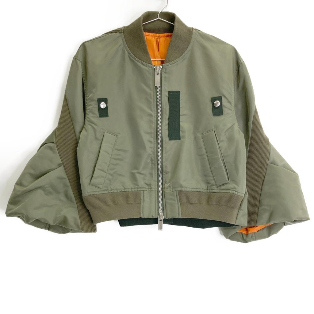sacai 23Stainless Steel 23-06670 Nylon Twill Blouson MA-1 Balloon Bomber Jacket 1 khakiUsed