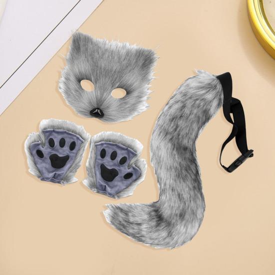 Yousheng 1 комплект косплей поддельный лисий хвост варежки маска набор мягкий пушистый плюшевый регулируемая окружность талии противоскользящий для выступлений клубные танцы пати