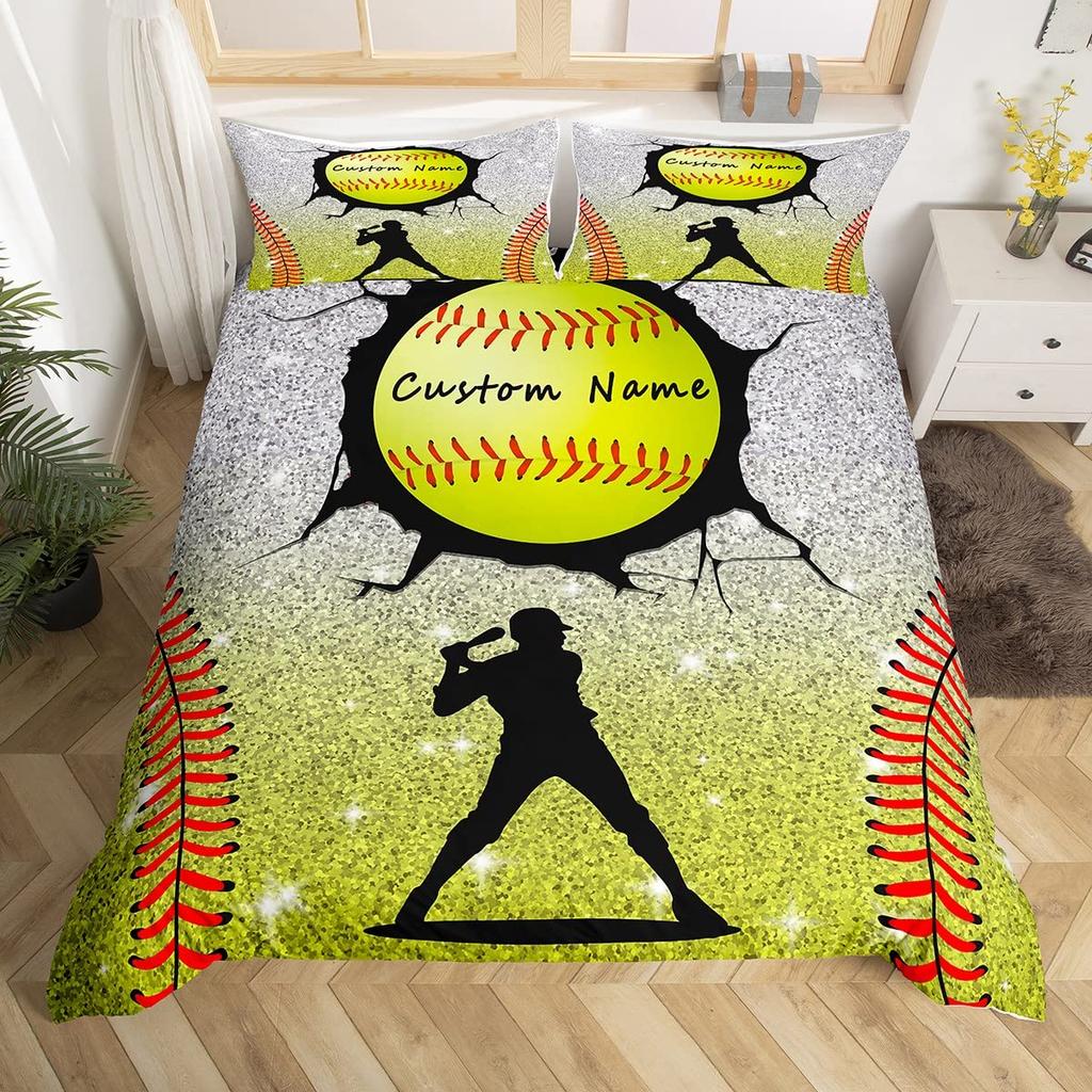 Индивидуальный постельный комплект с футбольным дизайном, с возможностью персонализации имени, DIY, набор пододеяльников с изображением игры в американский футбол, спортивная тематика, чехол на одеяло для мальчиков