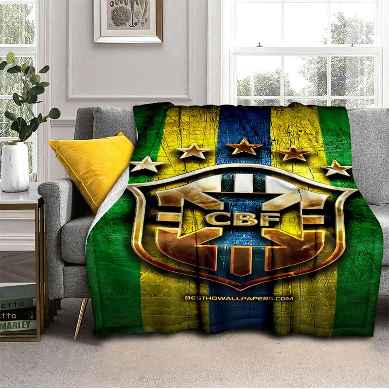 Brazilian Football Crest Printed Throws Blanket Soft Flannel Blankets for Couch Bed Gifts for Men Women Picnic blanket Christmas gifts
