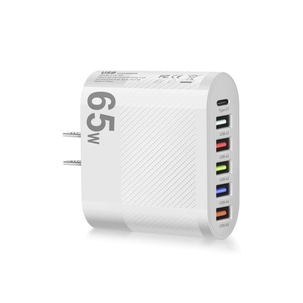 Быстрая настенная зарядка 65 Вт 6 в 1 5 USB 1 Type C для iPhone Samsung Xiaomi Huawei Oppo Адаптер для мобильного телефона
