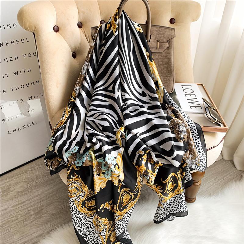 Big Size Women Scarf Spring Silk Hijabs Floral Print Shawls and Wraps Ladies Pashmina Bandana Foulard Soie Scarves