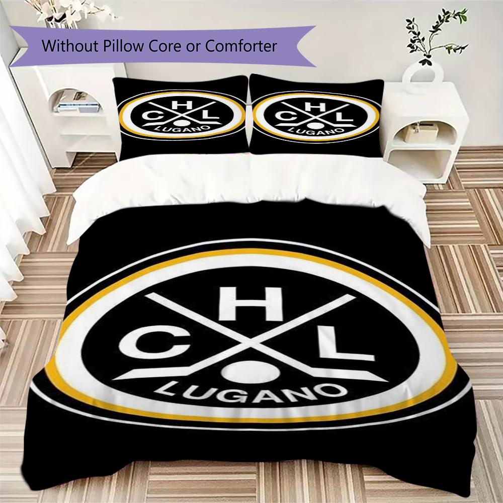 Hockey Club Lugano Pattern Bedding,Quilt Set Quilt Cover Pillowcase Home Birthday Gift(1 * duvet cover + 2 * pillowcase, without core)_lx