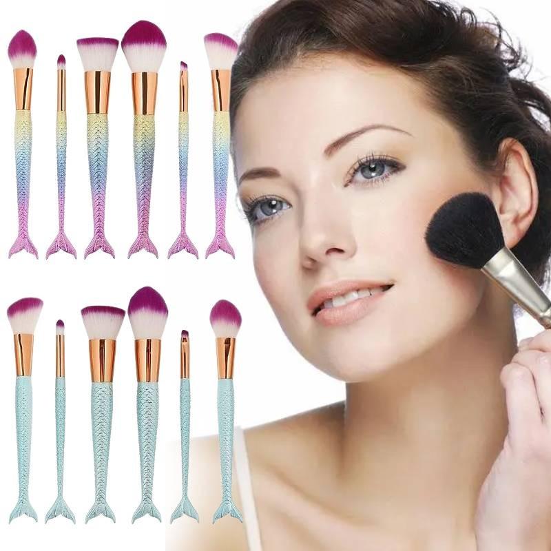 Красивый набор кистей для макияжа «Русалка» с нейлоновым ворсом для безупречного нанесения и стильного дизайна