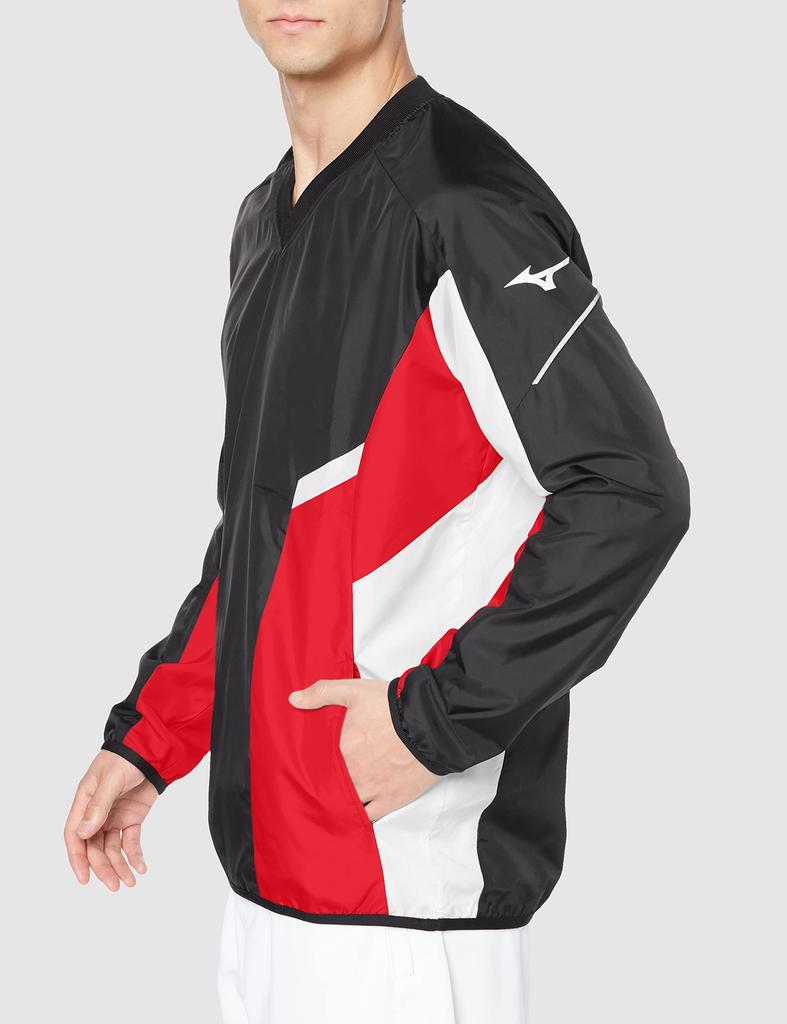 Tennis Wear Windbreaker Shirt Long Sleeve Fully Lined Mesh Water Repellent 62JE1002 Black X Chinese Red XS [Mizuno] V-Neck