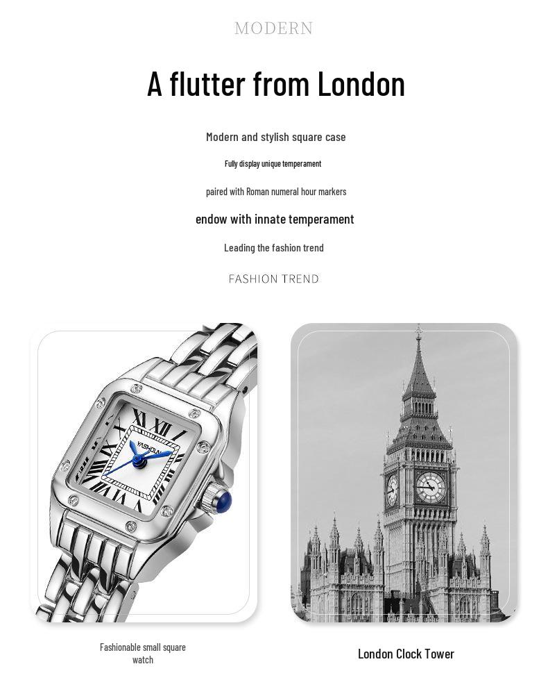 2023 Элегантные Ретро Римские Женские Водонепроницаемые Кварцевые Квадратные Часы