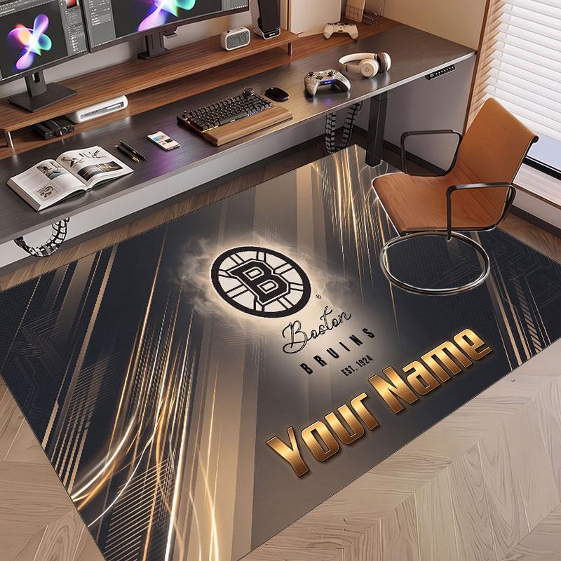 Индивидуальный ковер с принтом узора Boston Bruins, именем и текстом, мягкий, нескользящий напольный ковер для домашнего интерьера