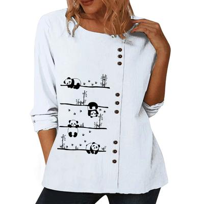 Шикарный женский хлопковый топ, украшенный различными принтами, круглым вырезом и длинными рукавами.