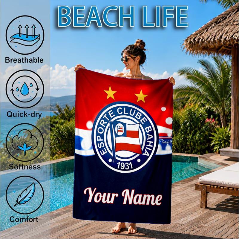 Custom Name Beach Towel Esporte Clube Crest Soft and Quick-drying Beach Towel, Suitable for Travel, Swimming Pool, Gym, Yoga, Gifts
