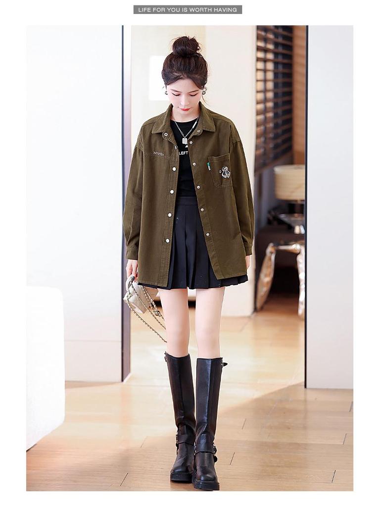 2024 Spring & Fall Women's Embroidered Denim Shirt - Brushed, Washed Cotton, Loose Casual Mid-Length Jacket