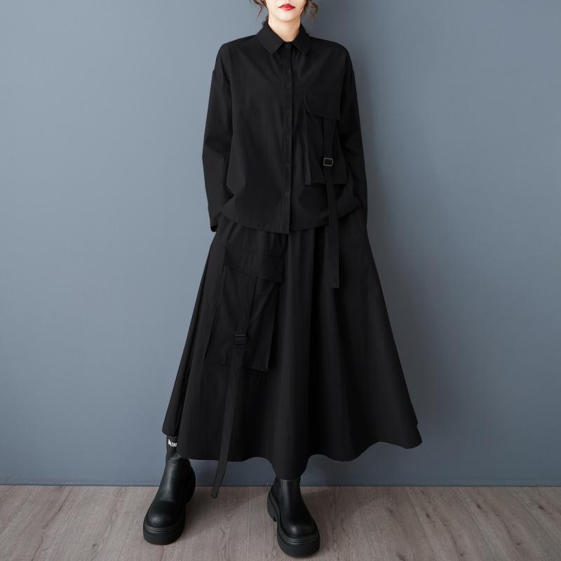 Dimanaf Большие размеры 2025 Весна Юбки Костюмы Женские Однотонные Комплекты Костюмы Свободные Блузки Рубашки Длинные Юбки Повседневная Одежда