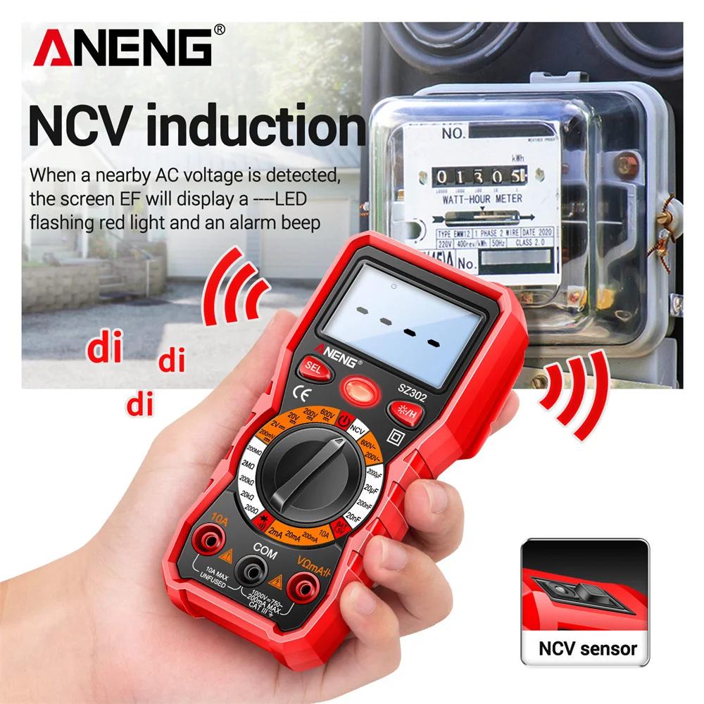 Digital Multimeter AC/DC Votage Current Automatic Tester ANENG SZ302 NCV Detector Resistance Ohm Ammeter Capacitance Meter