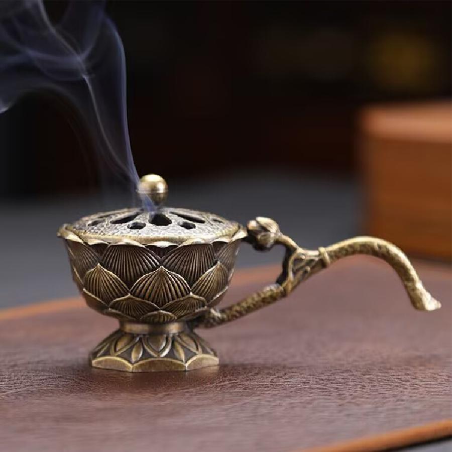 Ручной держатель благовоний Lotus, винтажный сплав, полая палочка для благовоний, держатель благовоний с крышкой, украшение для ароматерапии