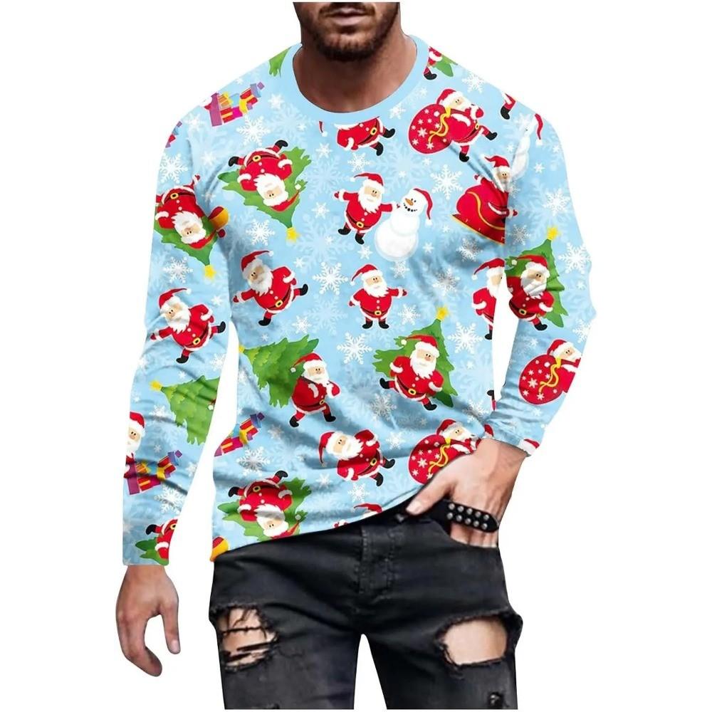 Fashionable Design Men's Long Sleeved T-shirt 3D Printed Christmas Pattern Casual Men's Street Minimalist Harajuku Outdoor