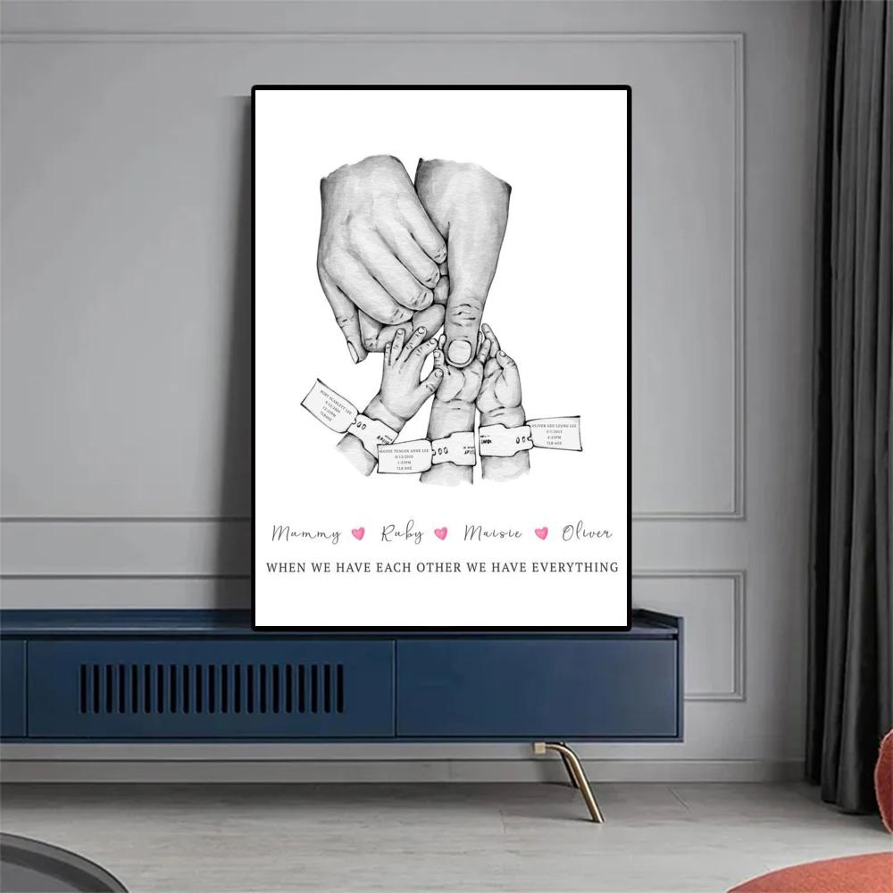 1pc Family Hands Art Abstract Canvas Poster Paper Print Home Bedroom Entrance Bar Cafe Art Painting Decoration