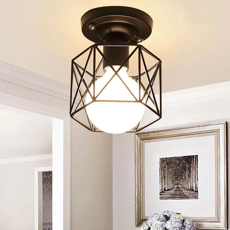 For Home Corridor Geometric Iron Ceiling Lamp Cover Black Ceiling Light Lampshade Cozy Decor