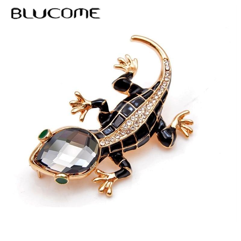 Blucome Crystal Lizard Brooches for Women Cute Fashion Animal Pins Summer Style Shining Jewelry Kids Accessories