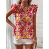 Летняя тонкая футболка с цветочным принтом и воланами, женские повседневные милые топы без рукавов, женские модные шикарные свободные пляжные футболки с круглым вырезом Y2k